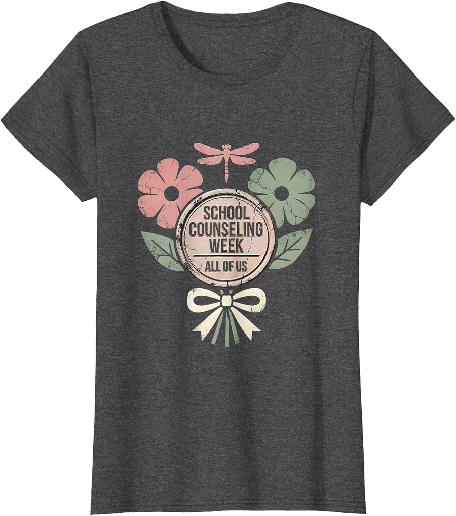 Women's School Counseling Week All Of Us Floral Boho Counselor T-Shirt - Dark Heather Grey