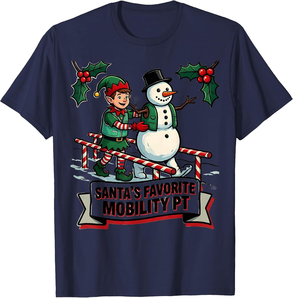 Men's Santa's Favorite Mobility PT Funny Physical Therapist T-Shirt - Navy Blue