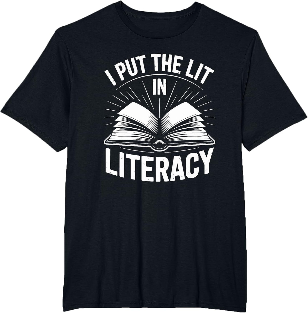 I Put The Lit in Literacy, Interventionist Reading Teacher T-Shirt - Black