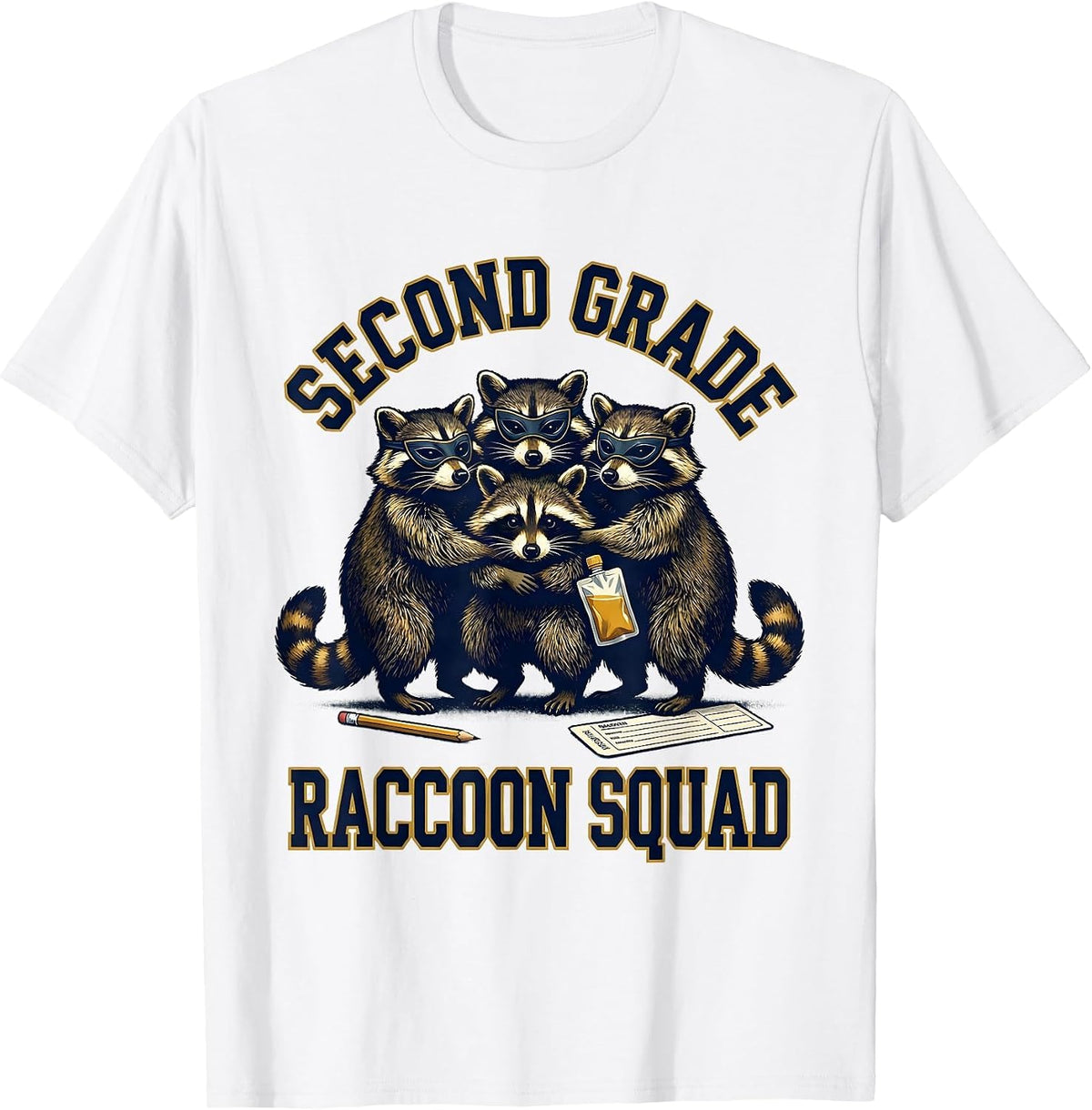 Men's Second Grade Raccoon Squad Funny Teacher Back to School T-Shirt - White