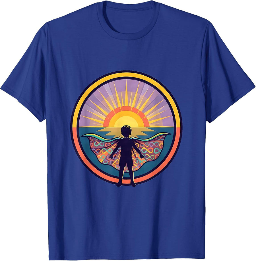 Autism Awareness Superhero Child Sunrise Graphic T-Shirt - Royal Blue