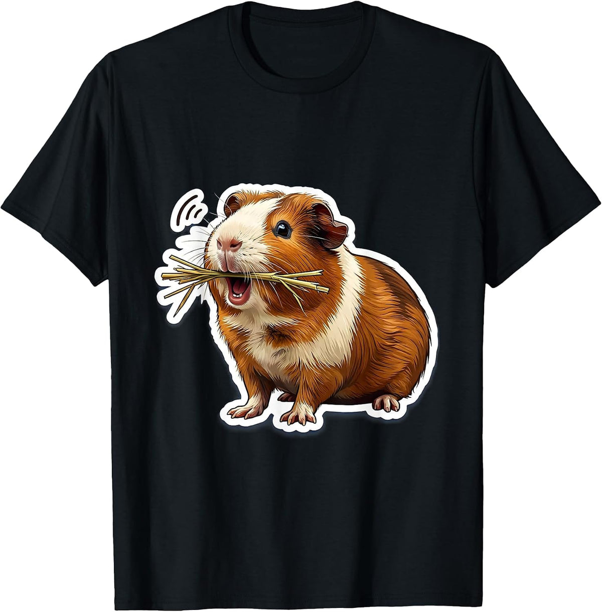 Men's Guinea Pig Hay Snack Funny Cavy Lover Sticker Style T-Shirt - Black