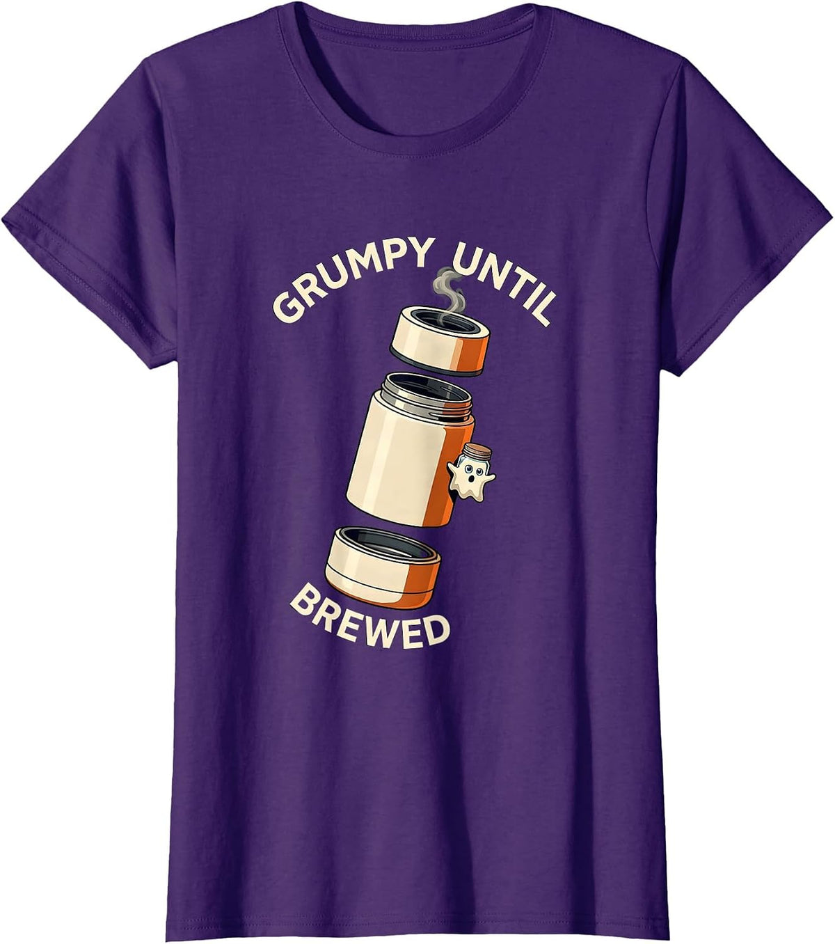 Women's Grumpy Until Brewed Funny Halloween Ghost Coffee Lover T-Shirt - Purple