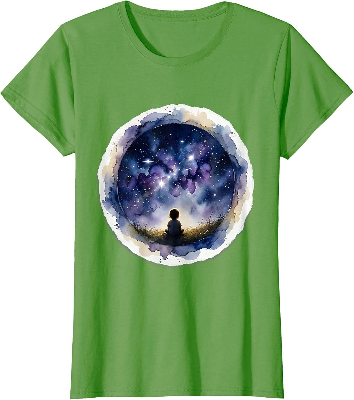 Women's Autism Awareness Starry Night Sky Dreamer Design T-Shirt - Grass Green