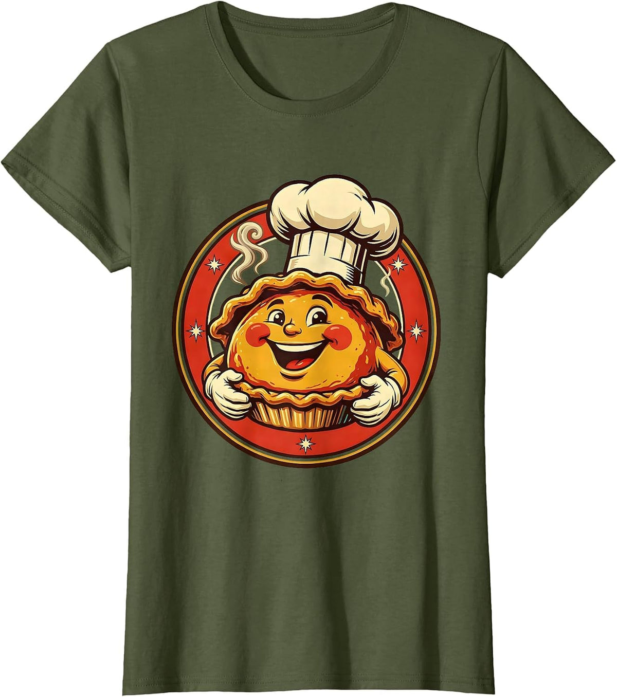 Women's Good Fellow Smiling Chef Presenting Steaming Pie T-Shirt - Olive Green