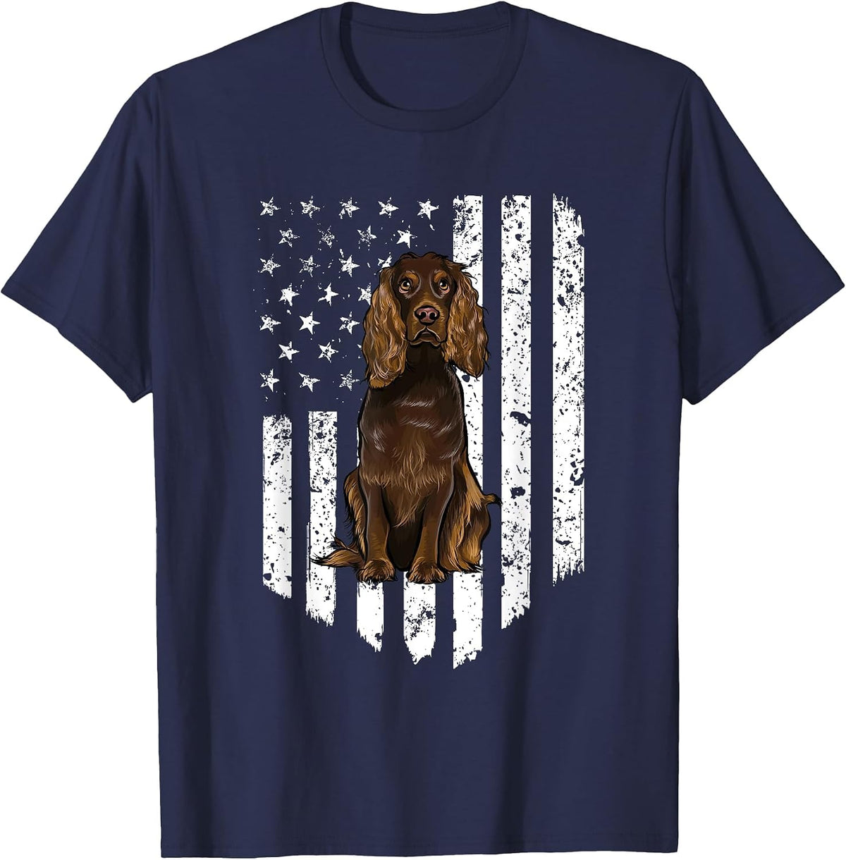 Black White American Flag Boykin Spaniel 4th of July USA T-Shirt - Navy Blue