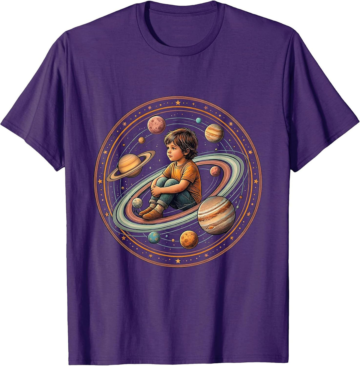 Autism Awareness Child Among the Planets T-Shirt - Purple