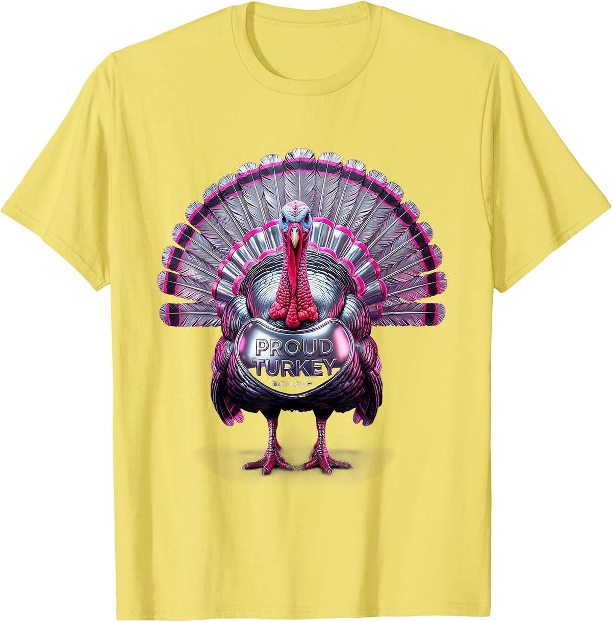 Men's Proud Turkey Enthusiast Funny Turkey Design T-Shirt - Lemon Yellow