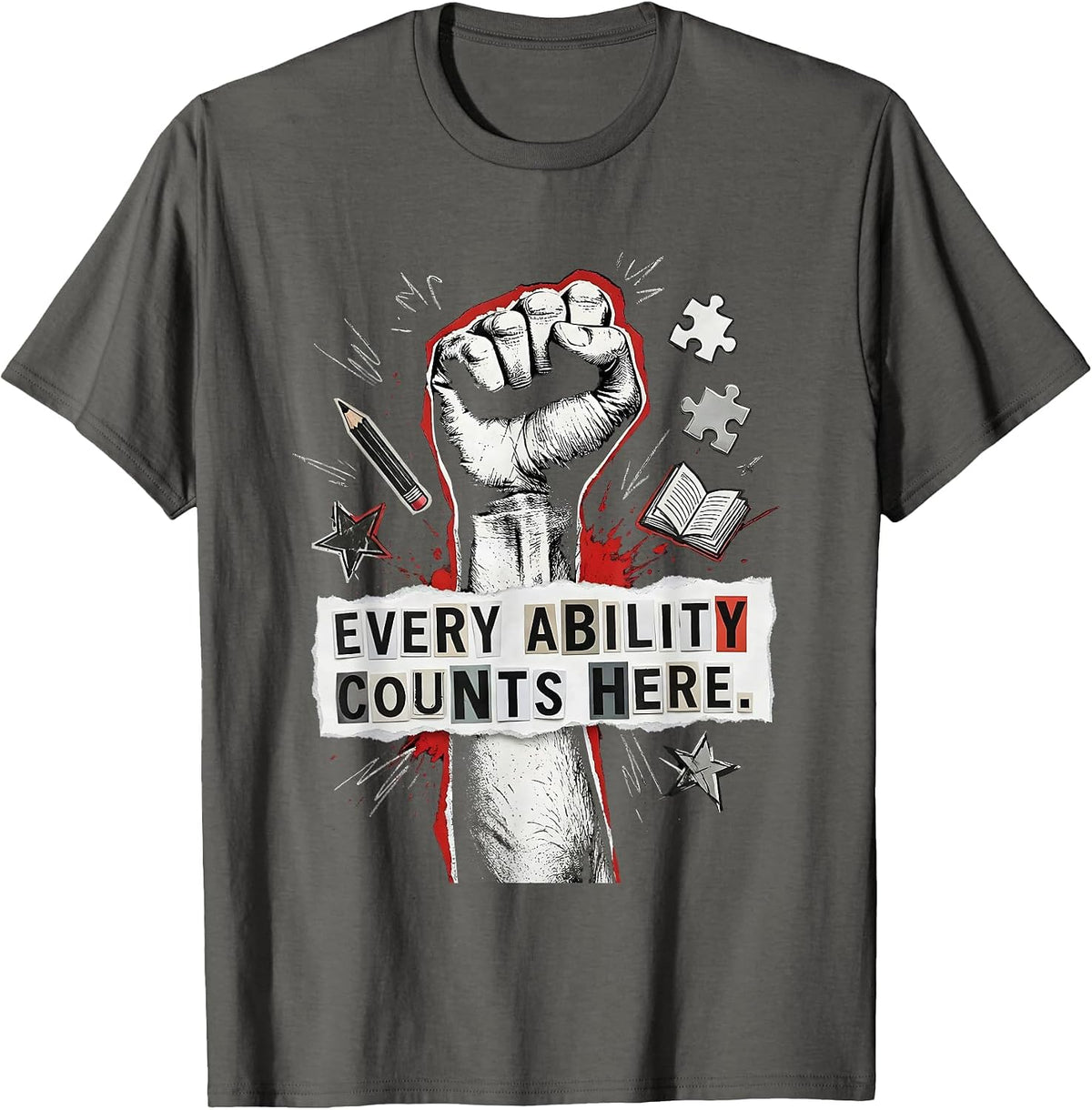 Men's Every Ability Counts Here Sped Teacher Design T-Shirt - Asphalt Grey
