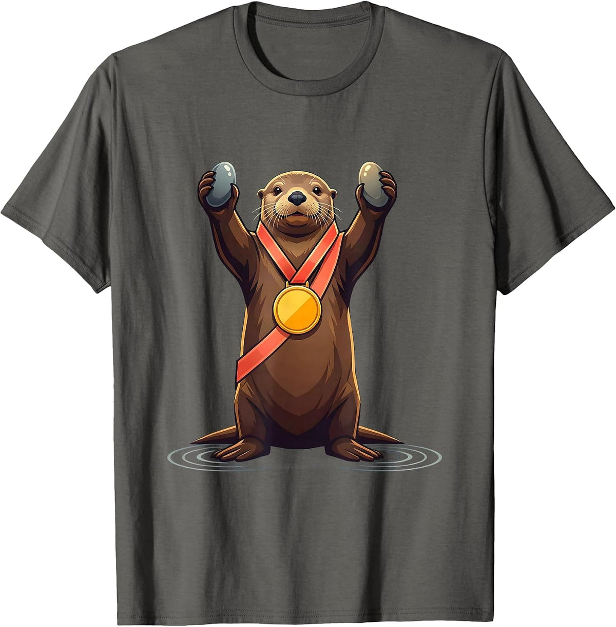 Men's Proud Sea Otter Medal Cute Otter Lover Gift T-Shirt - Asphalt Grey