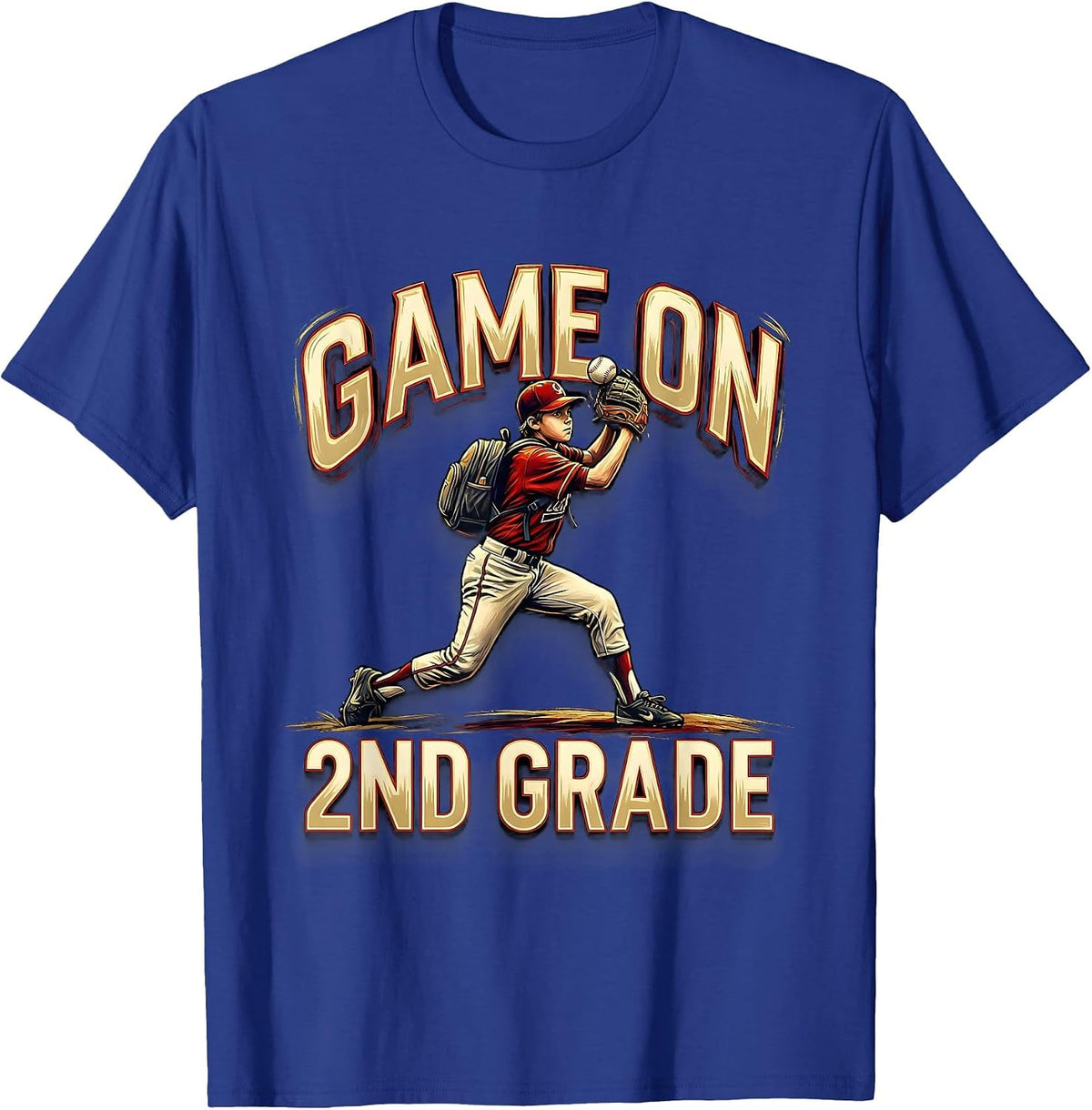 Game On 2nd Grade Back To School Baseball Drip for Boys T-Shirt - Royal Blue