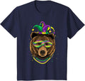 Bear Animal Lover Cute Mardi Gras Carnival Jester T-Shirt, Youth, Navy Blue, Small - As Pictured