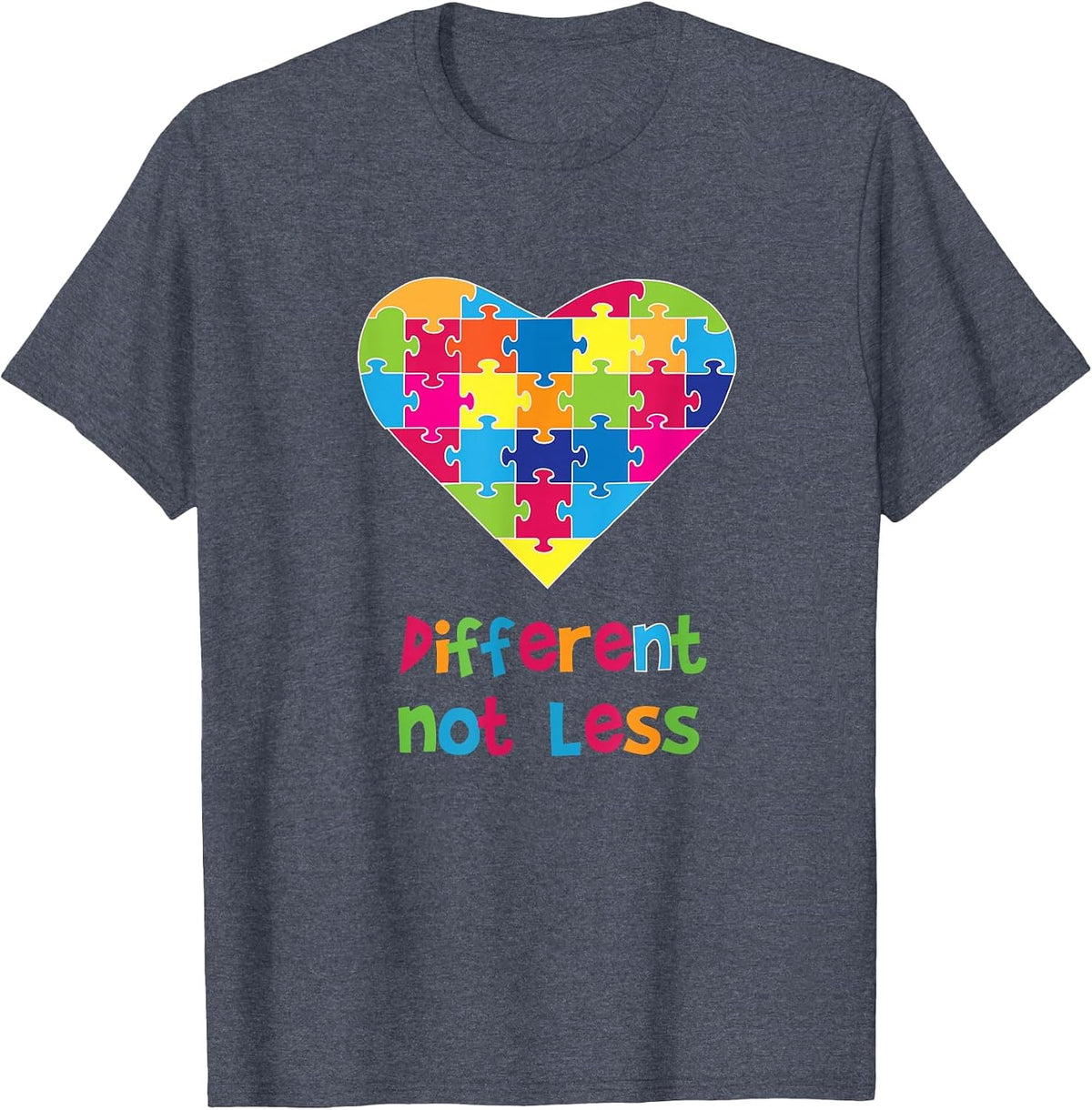 Different Not Less Autism Awareness Heart Puzzle T-Shirt - Heather Blue
