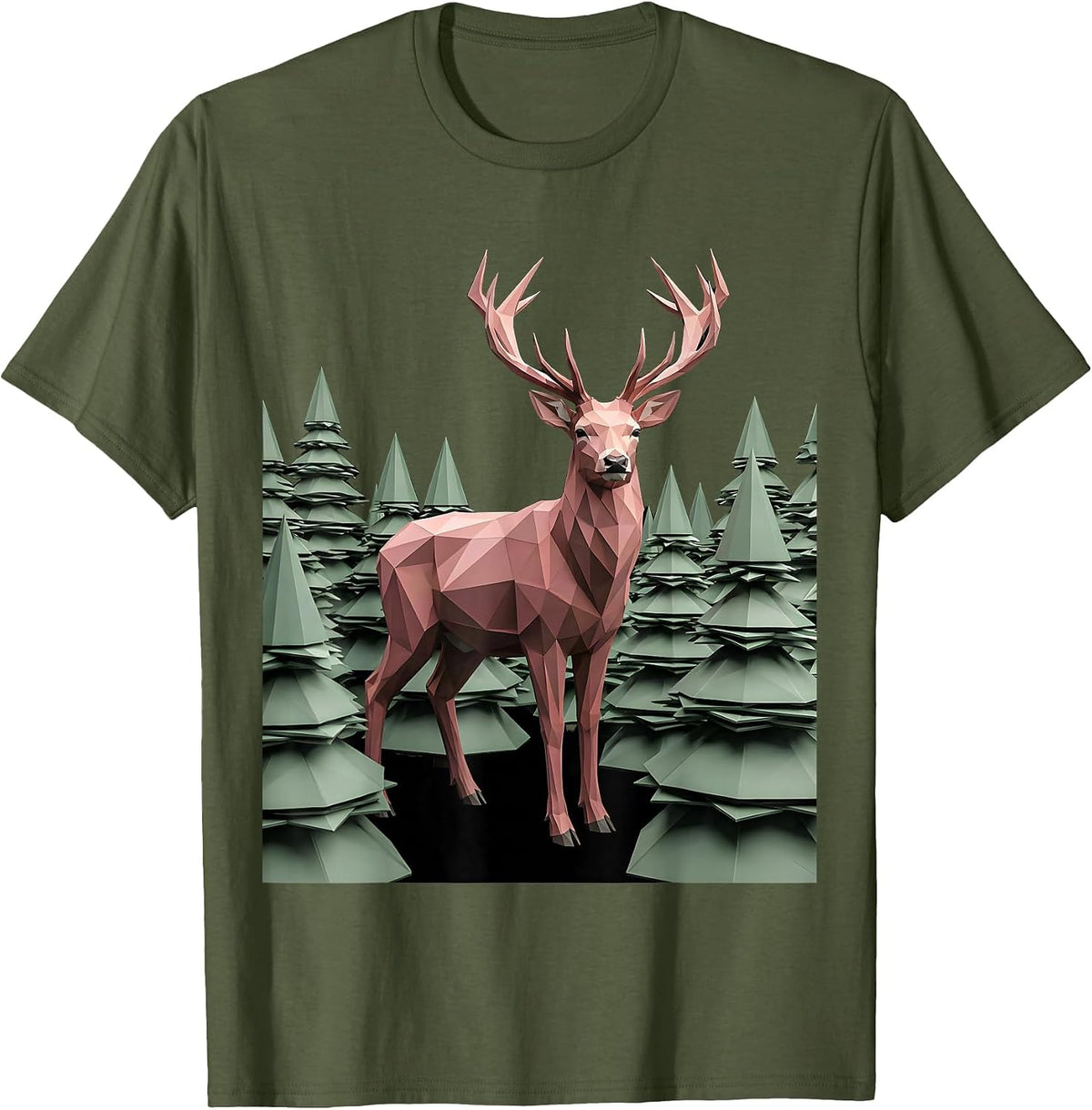 Men's Geometric Deer Prismatic Forest Autism Awareness T-Shirt - Olive Green