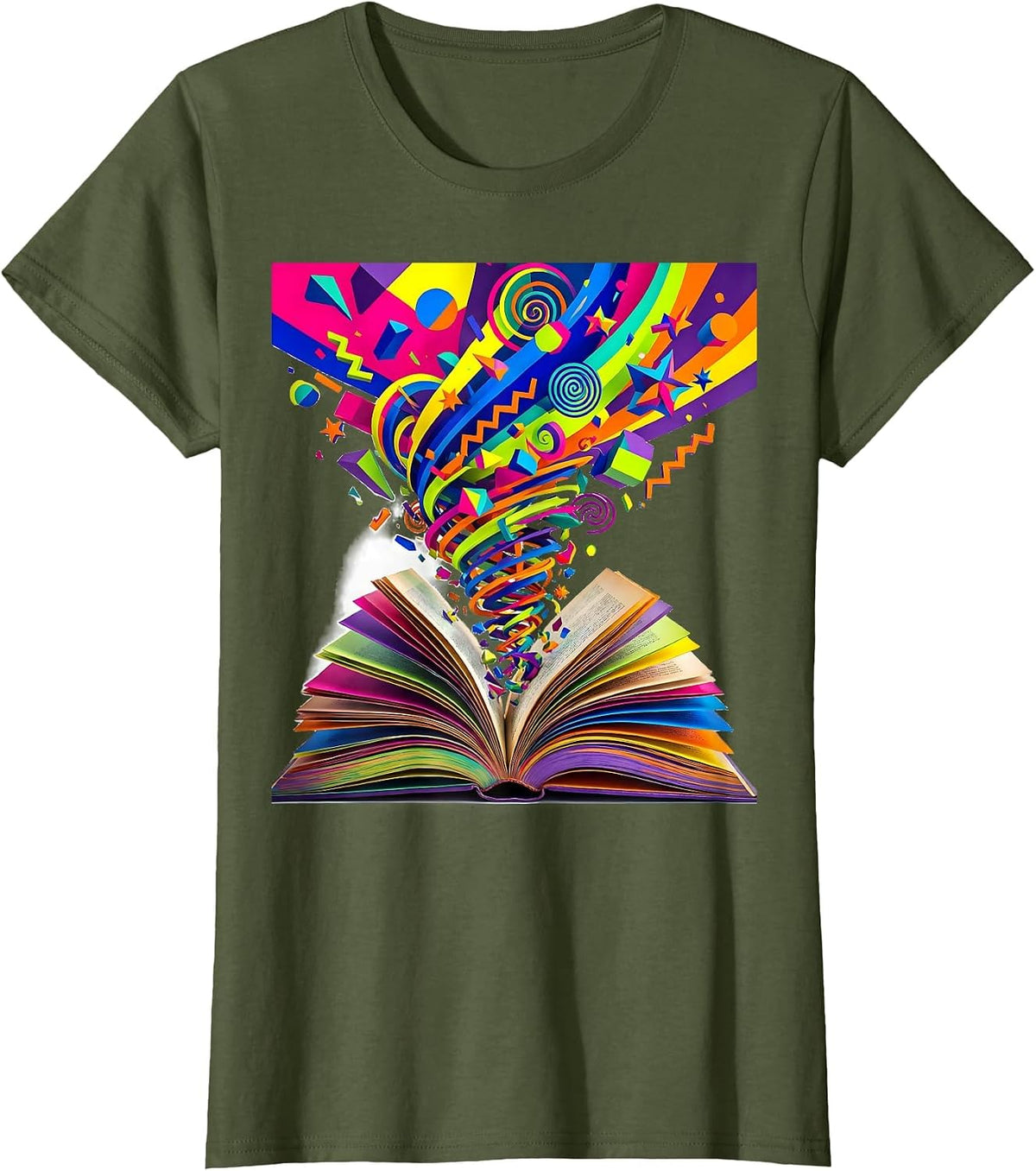 Dyslexia Awareness Open Book Floating Letters T-Shirt - Olive Green