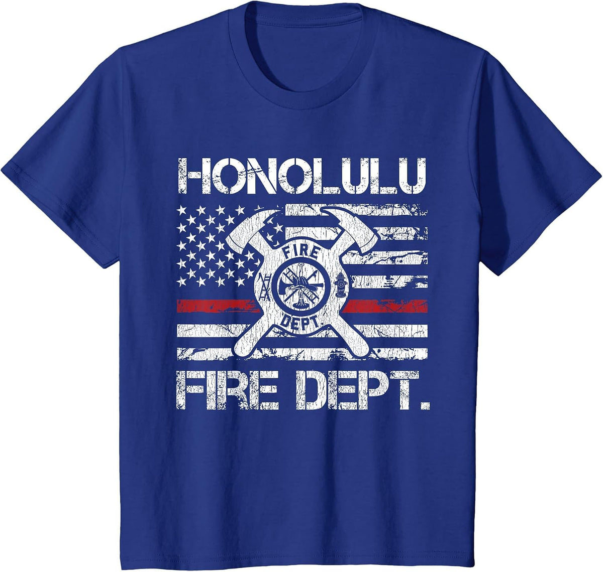 Honolulu Hawaii Fire Department Thin Red Line Fireman T-Shirt - Royal Blue