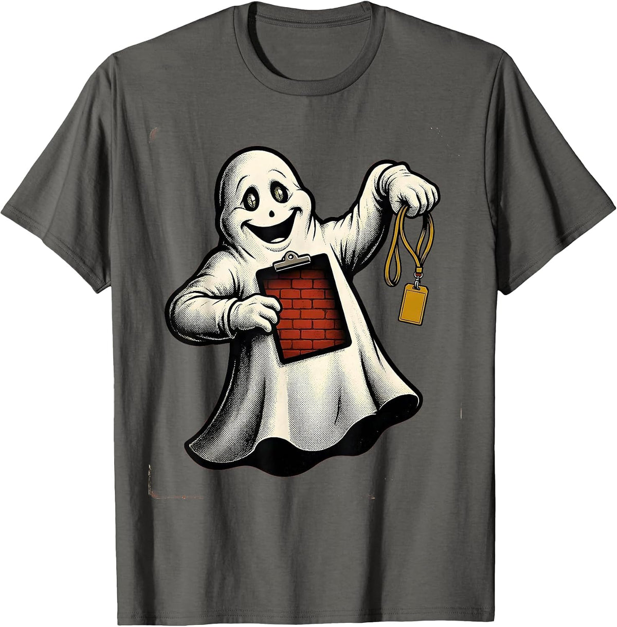 Men's Retro Cartoon Ghost Para Normal Activities SPED Teacher T-Shirt - Asphalt Grey