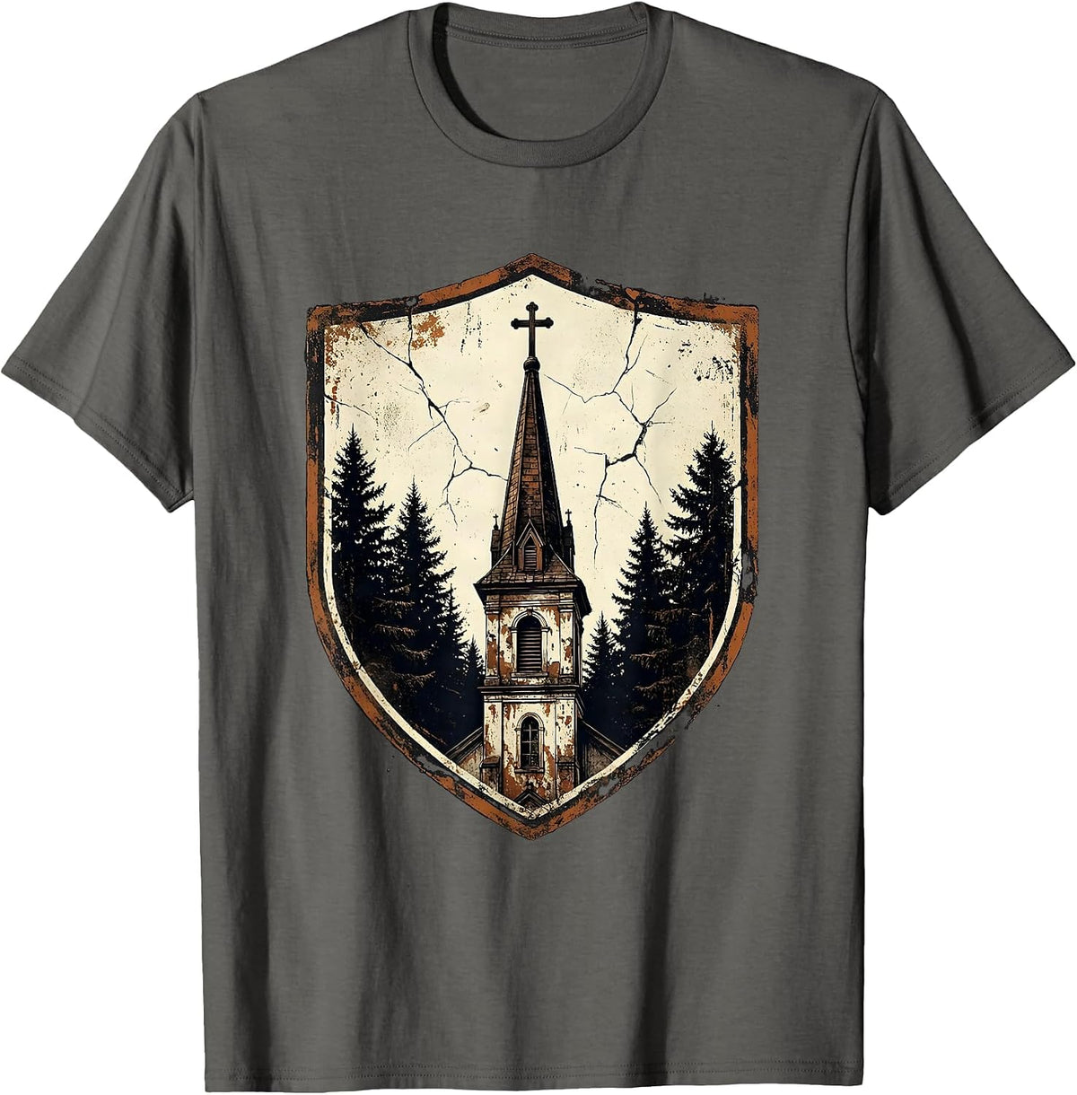 Men's God Family Country Old Church Steeple Design T-Shirt - Asphalt Grey