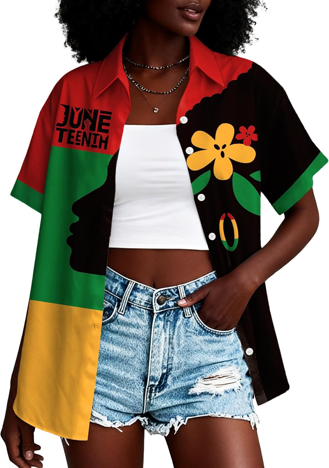 Juneteenth Shirts for Women Black History Button Down Shirt 1865 African American Freedom Blouse African Flag Tee Tops -