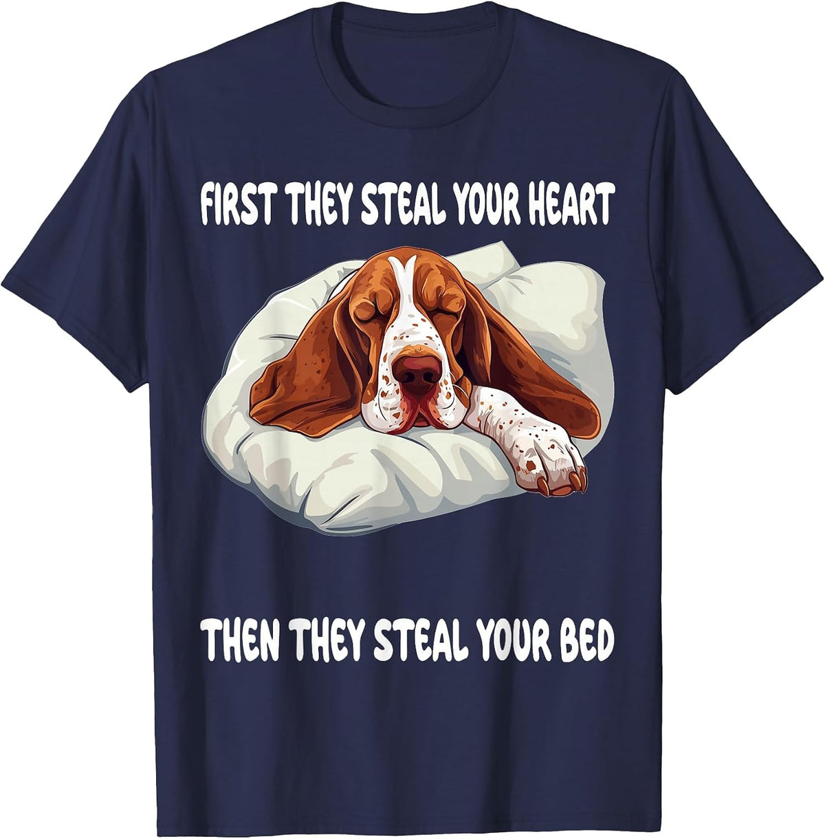 Basset Hound Sleeping Pajamas Nightgown T-Shirt - Navy Blue