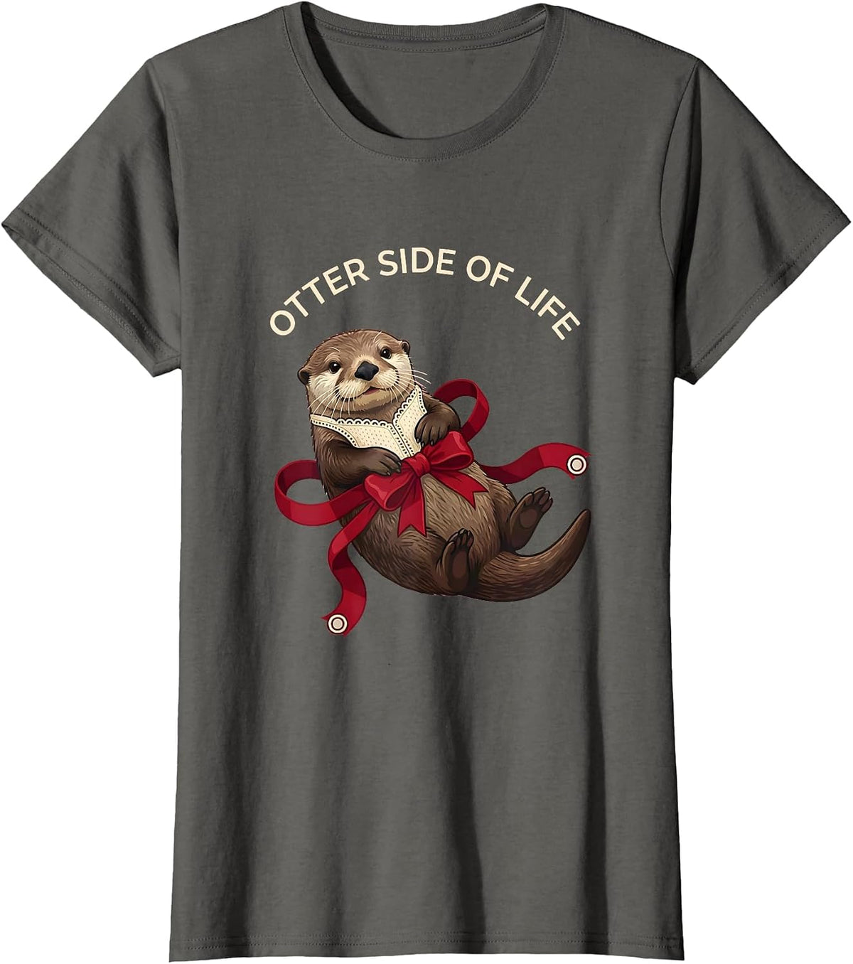 Women's Otter Side of Life Sea Otter Graphic Design T-Shirt - Asphalt Grey
