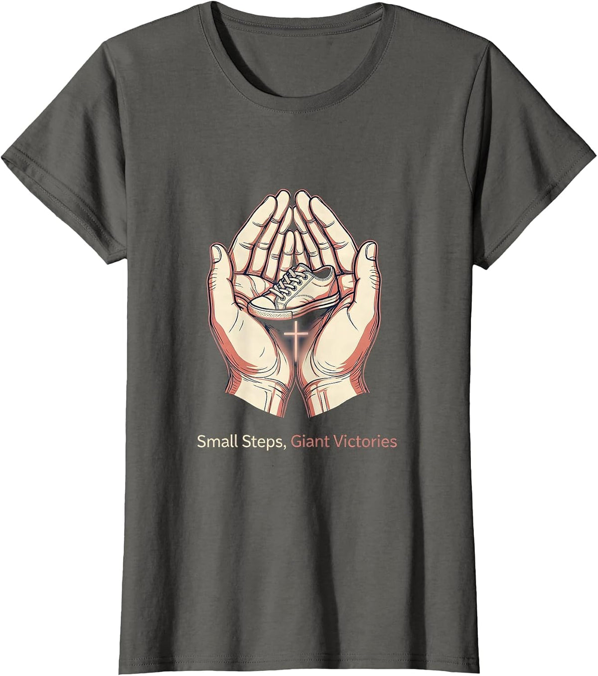 Women's Small Steps Giant Victories Sped Teacher Design T-Shirt - Asphalt Grey