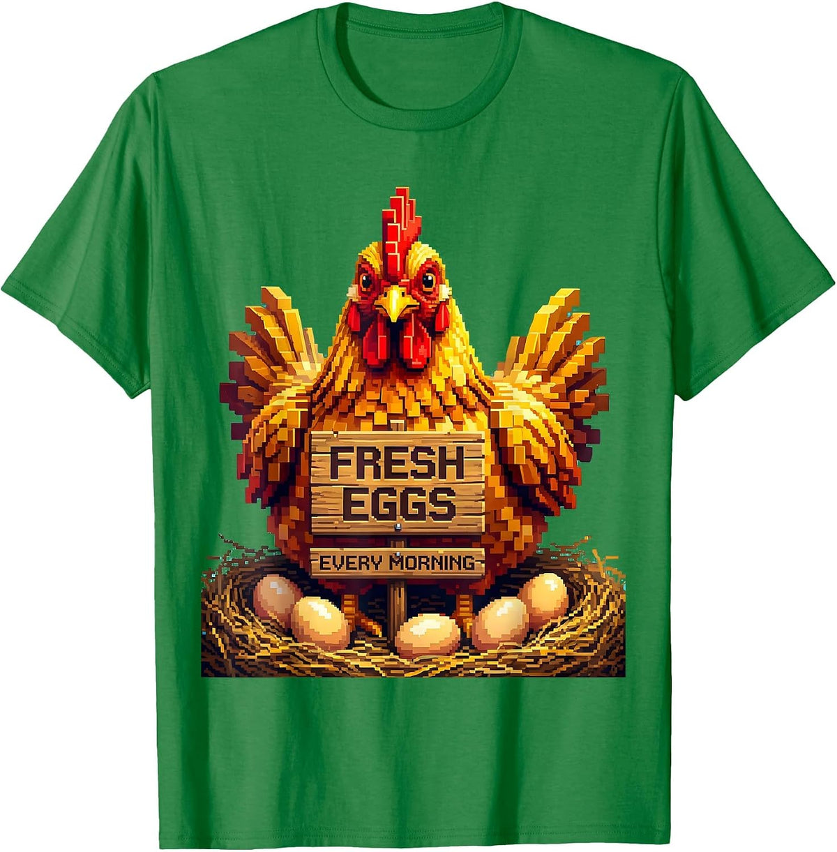 Men's Fresh Eggs Every Morning Chicken Farm Design T-Shirt - Kelly Green