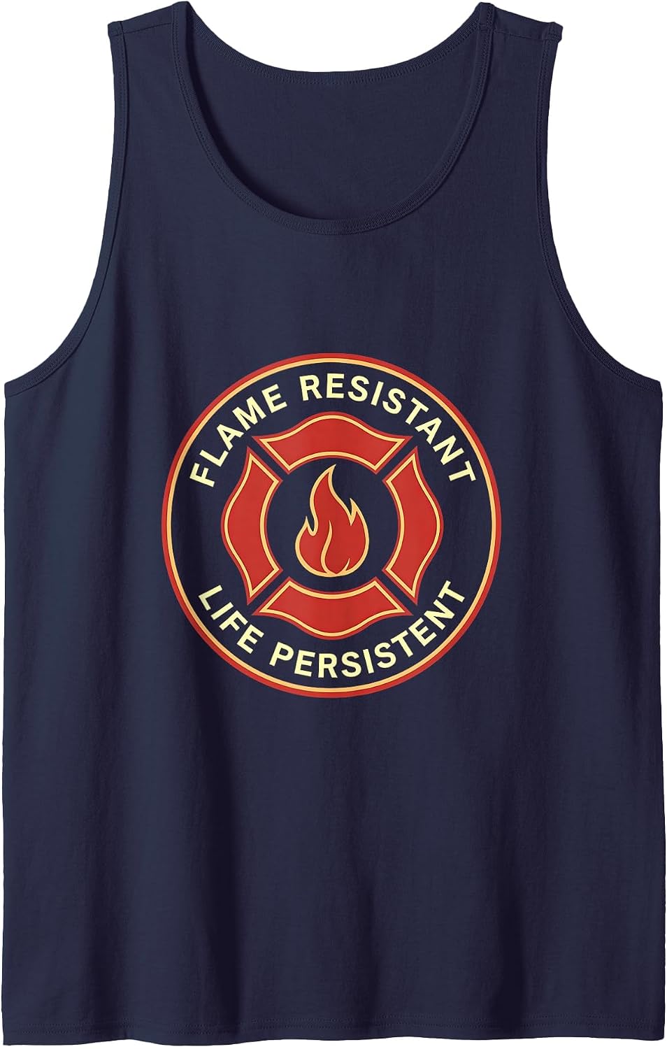 Flame Resistant Life Persistent Fire Design Tank Top - Navy Blue