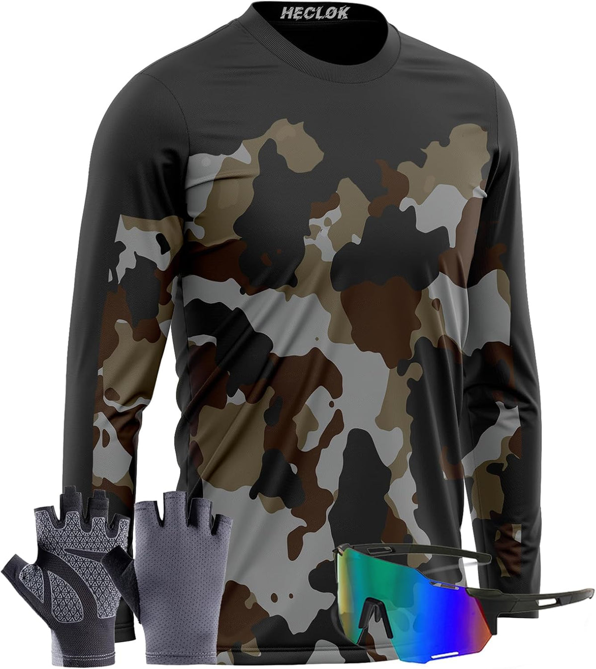 Men's Basic Cycling Jerseys,Bicycle Jersey,Long Sleeve Moisture Wicking Quick Dry Biking Off-Road Shirt＋Gloves - Typ-1