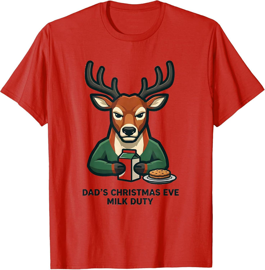 Men's Dad's Christmas Eve Milk Duty Funny Dad Gift Christmas T-Shirt - Red