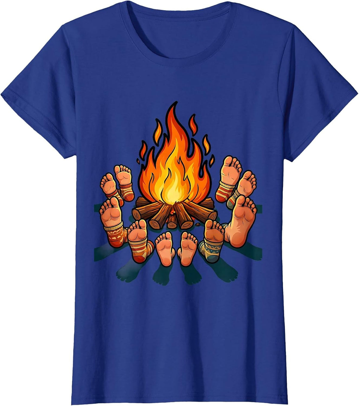 Women's Campfire Gathering Feet Around the Fire Design T-Shirt - Royal Blue