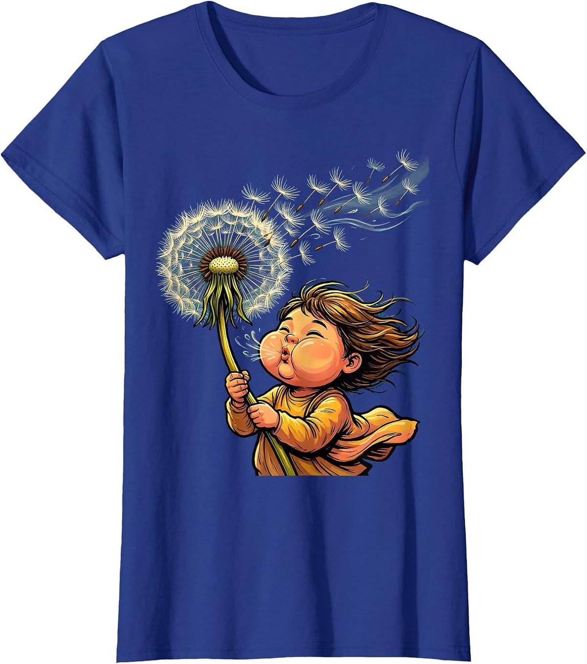 Women's Down Syndrome Awareness Dandelion Child Design T-Shirt - Royal Blue