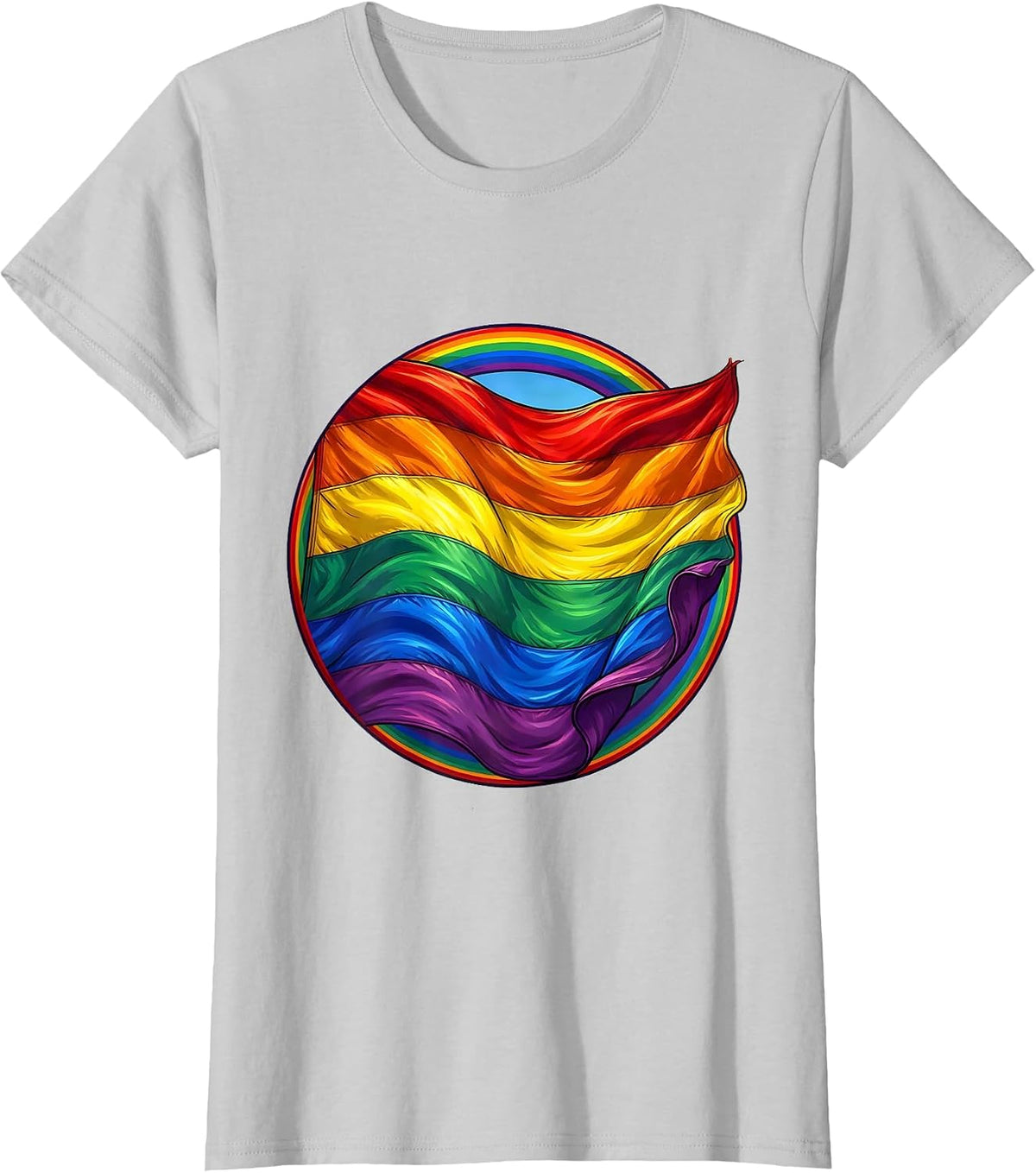 Rainbow Pride Flag Unfurling in the Wind T-Shirt - Silver Grey