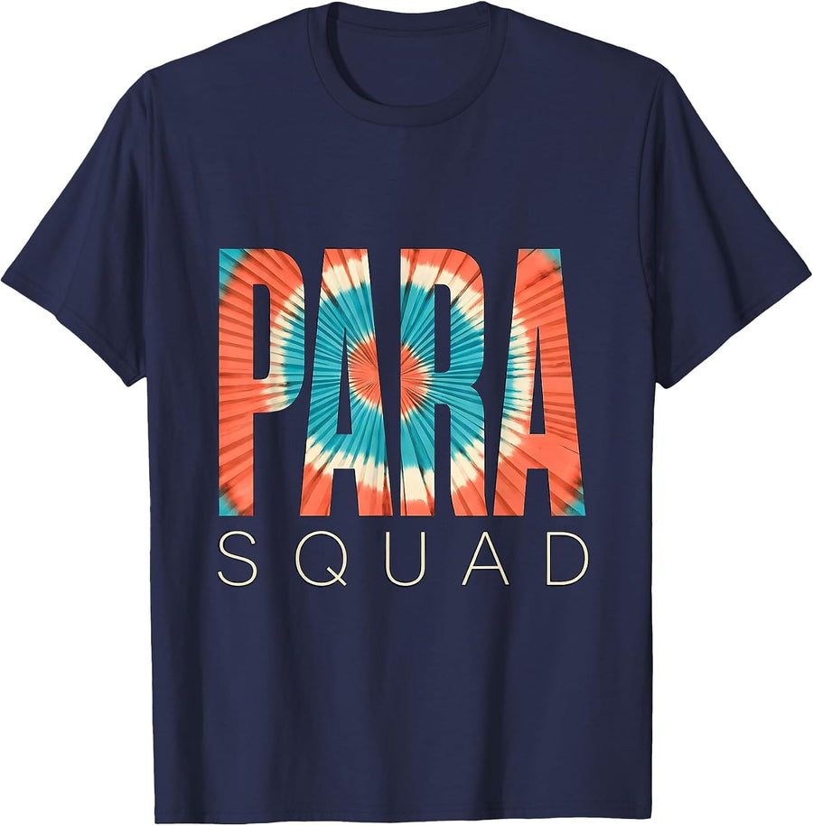 Para Squad Screenprint Tie Dye Back To School Appreciation T-Shirt - Navy Blue