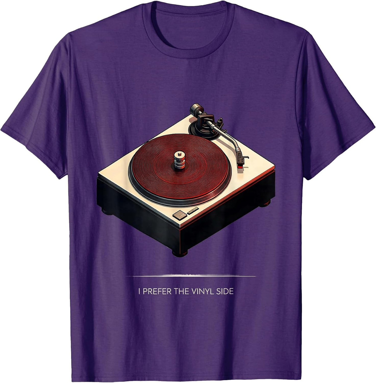 I Prefer The Vinyl Side Retro Isometric Turntable Vinyl T-Shirt - Purple