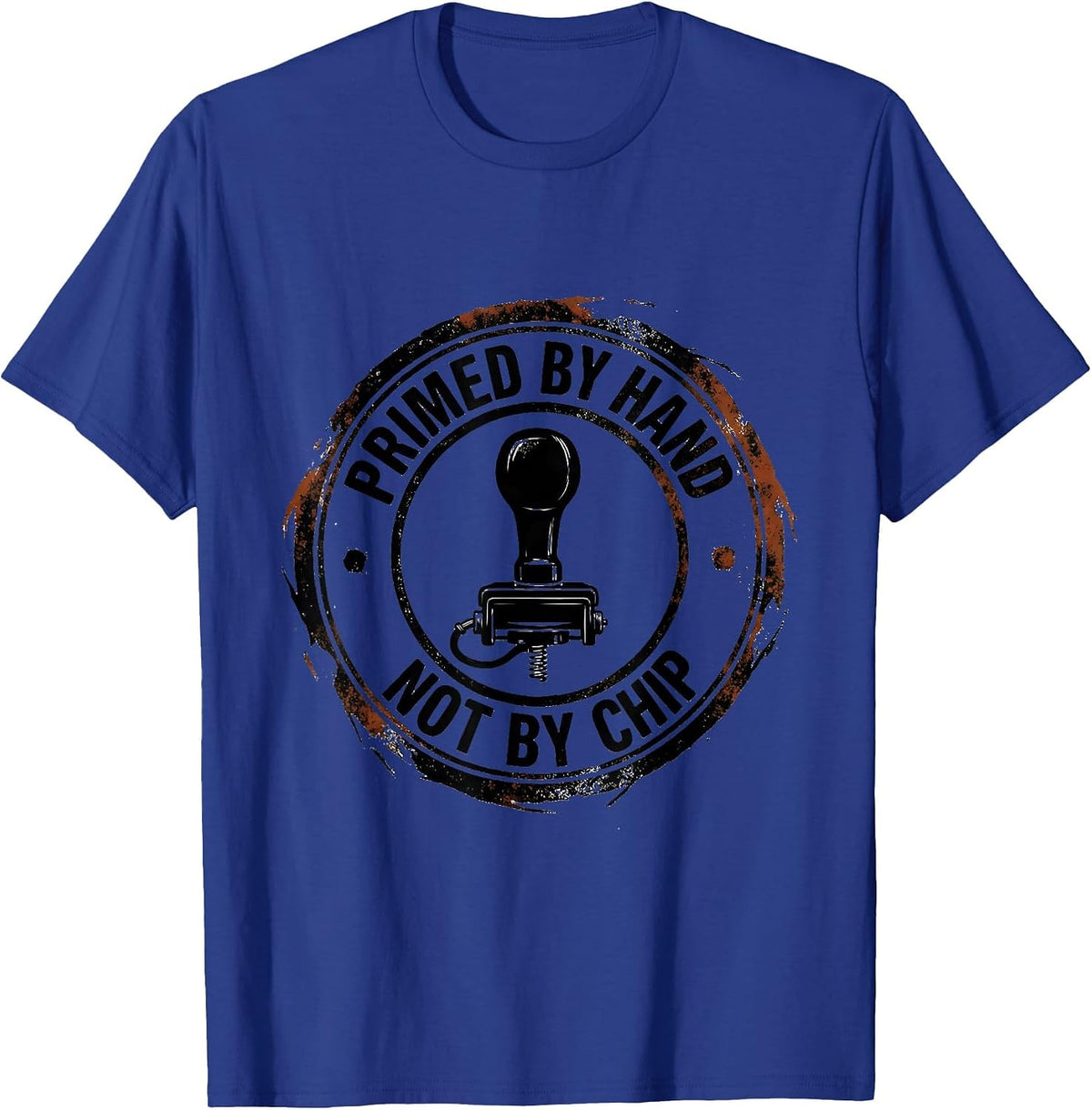 Men's Primed By Hand Not By Chip Vintage Muscle Car Racing T-Shirt - Royal Blue