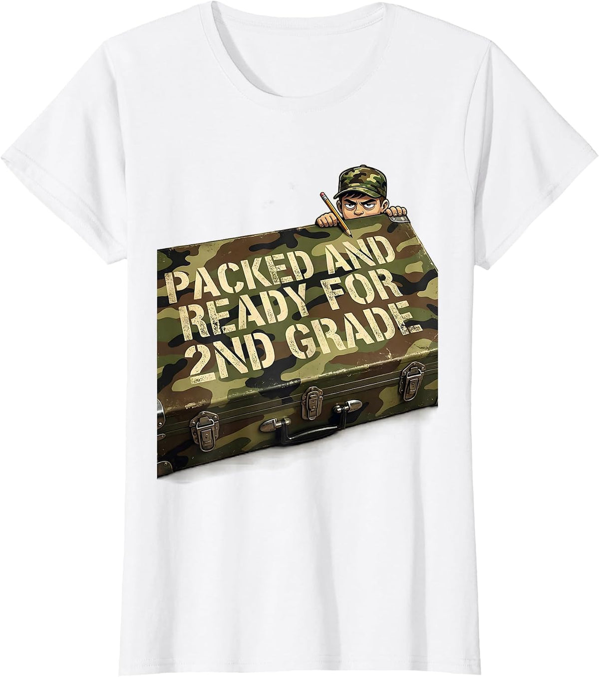 Packed And Ready For 2nd Grade Vintage Camo Back To School T-Shirt - White
