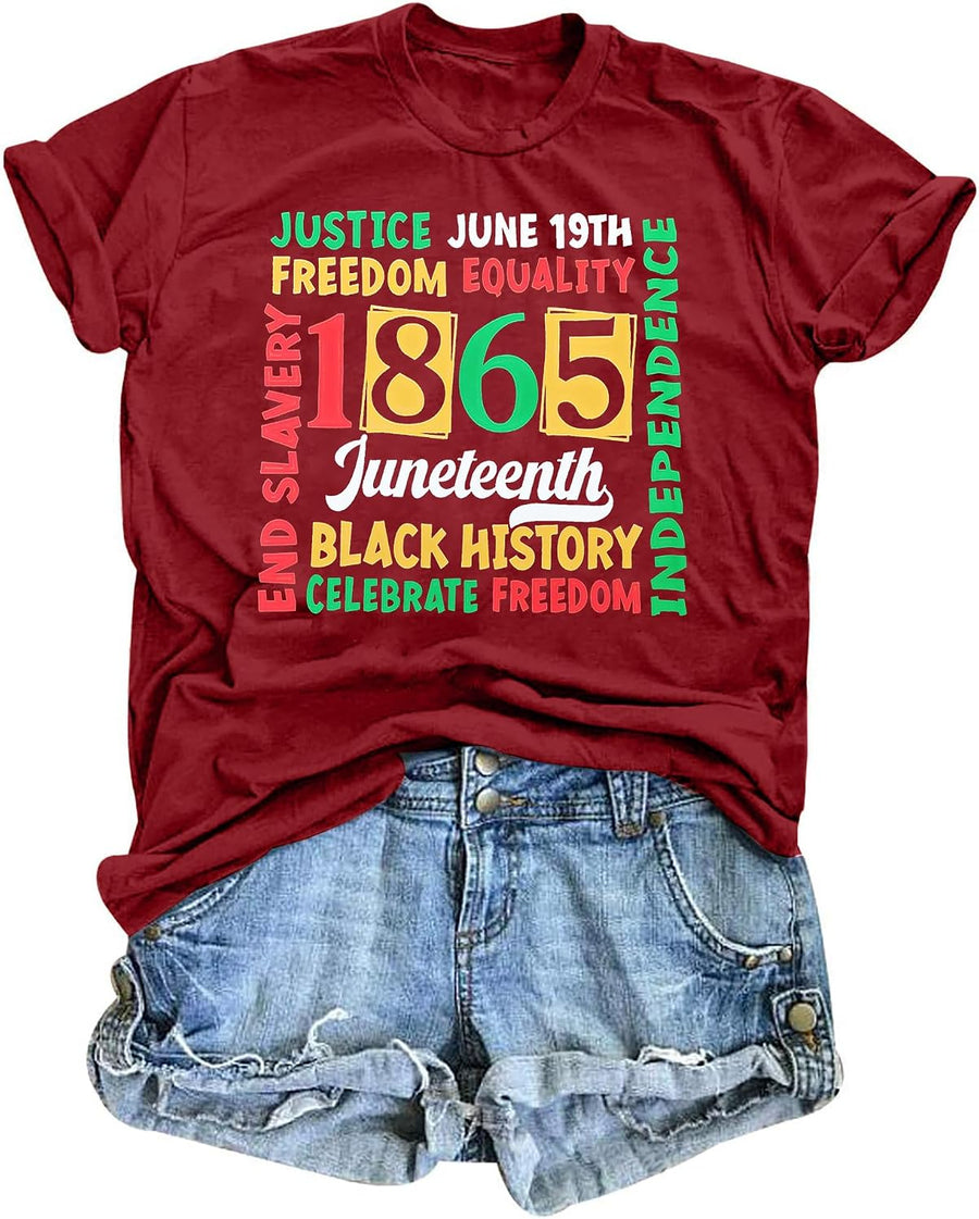 Juneteenth Shirts Women 1865 Freedom Shirt Black History Tee African American Short Sleeve Tops - Red