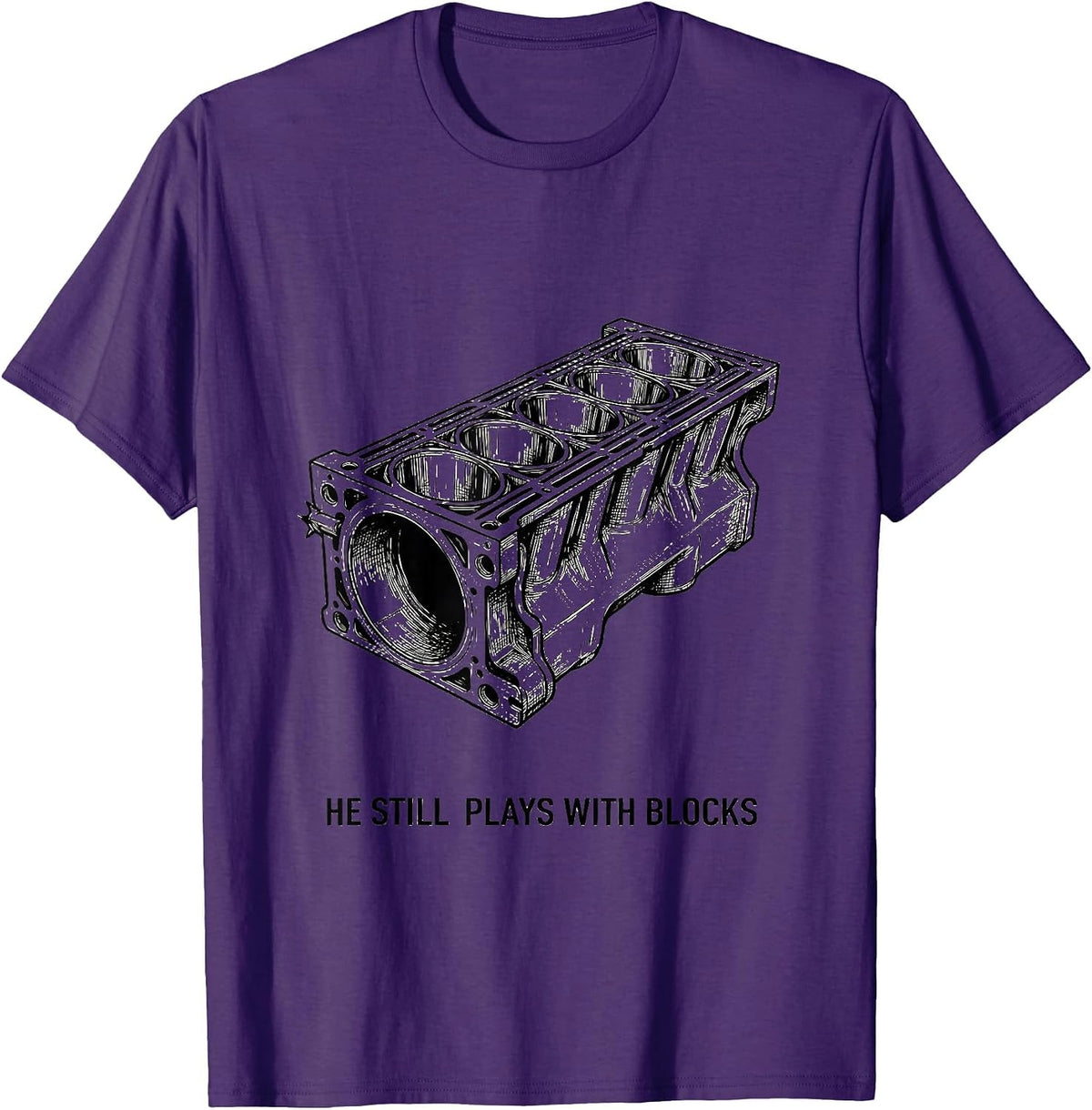 He Still Plays With Blocks Funny Mechanic Auto Technician T-Shirt - Purple