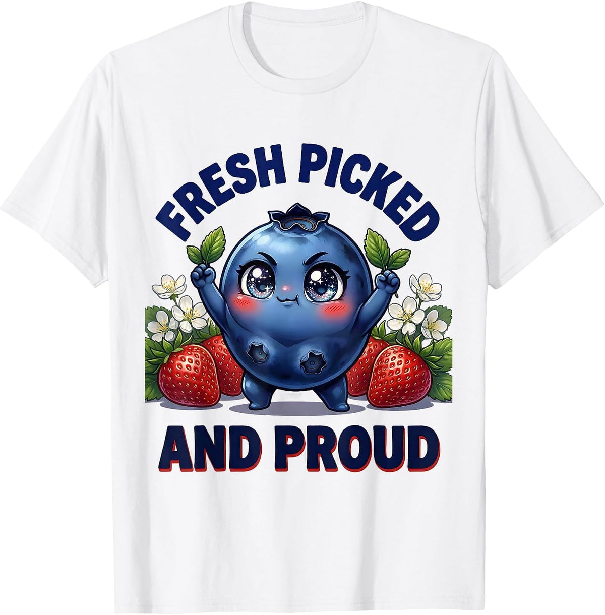 Men's Red White and Blueberries Fresh Picked Design T-Shirt - White