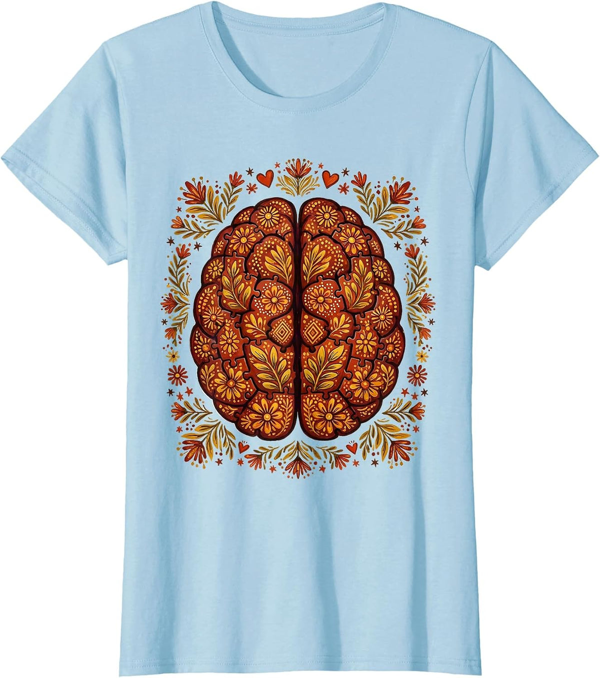 Women's Special Education Puzzle Brain Graphic Design T-Shirt - Baby Blue
