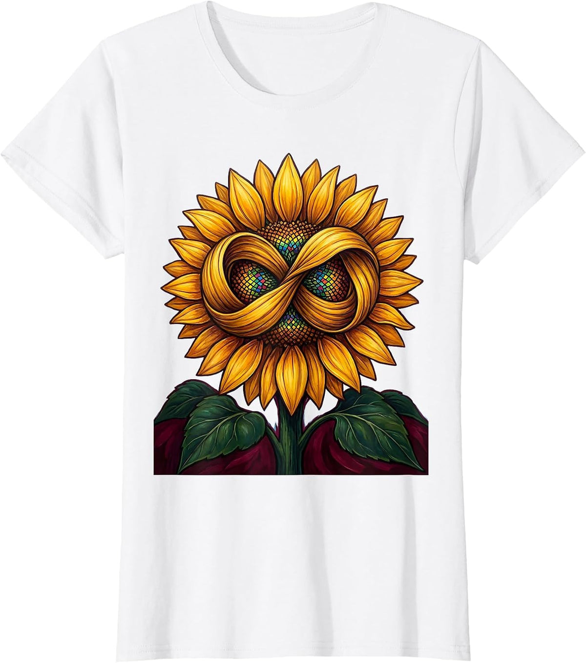 Women's Autism Awareness Sunflower Infinity Symbol Design T-Shirt - White