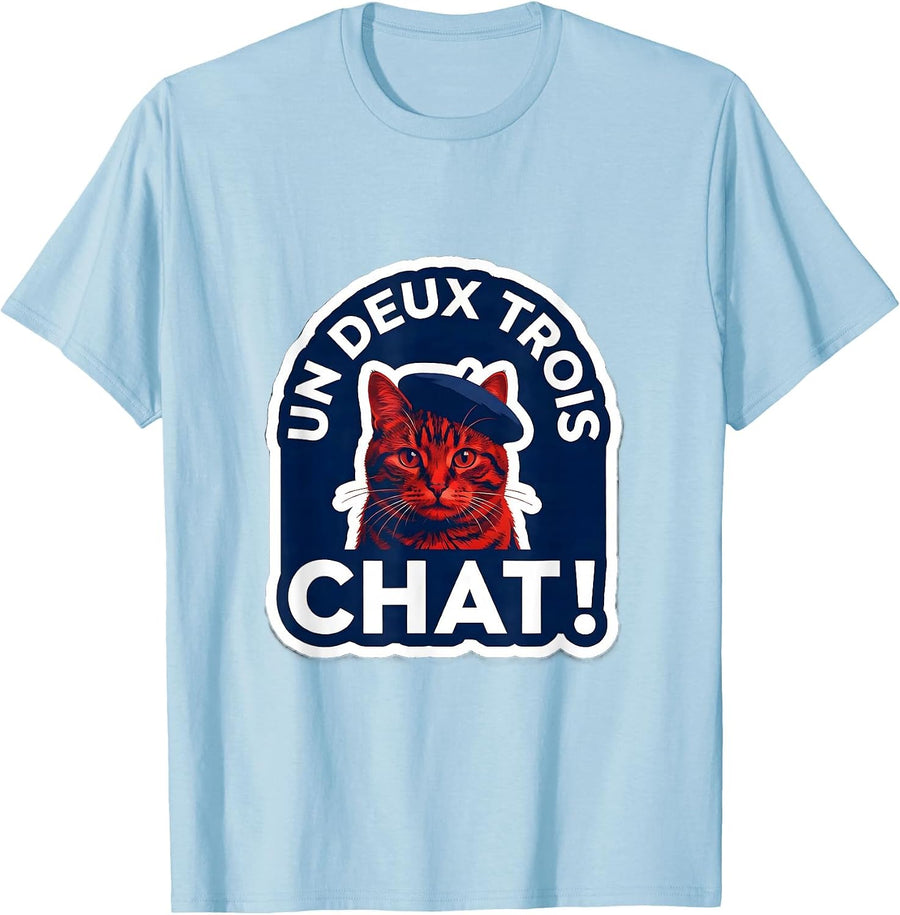 Men's Un Deux Trois, Chat! Funny Francophile Cat Lover Gift T-Shirt - Baby Blue