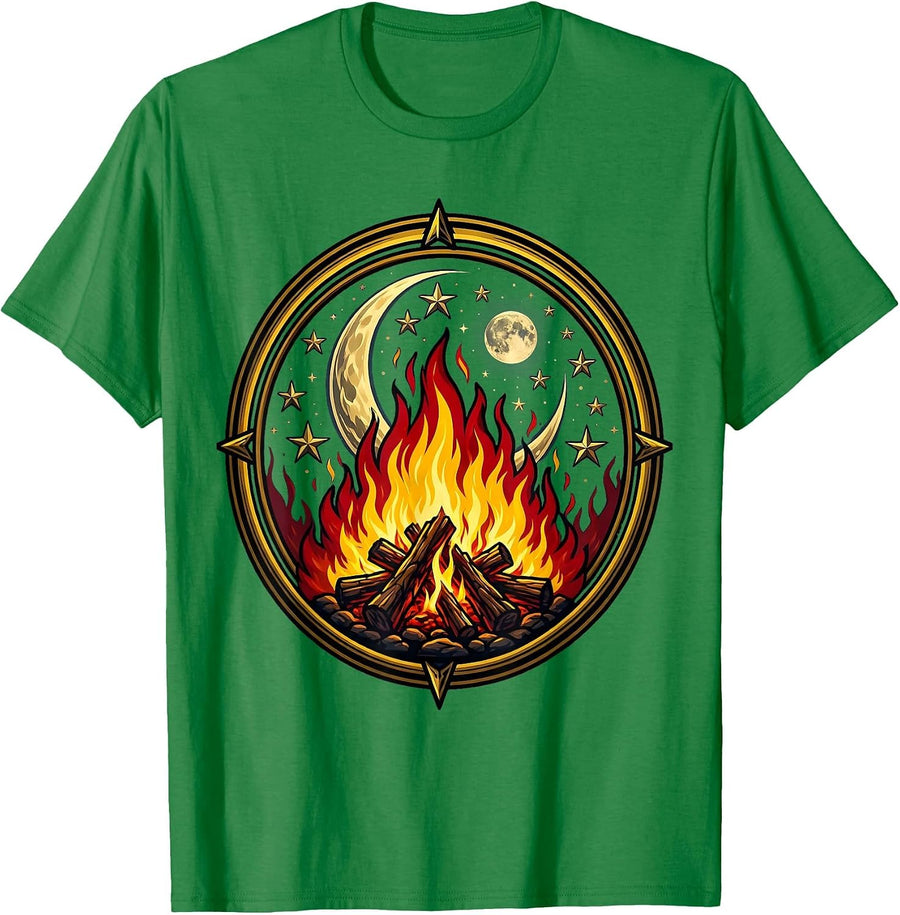 Men's Campfire Night Sky Freedom Graphic Tee T-Shirt - Kelly Green
