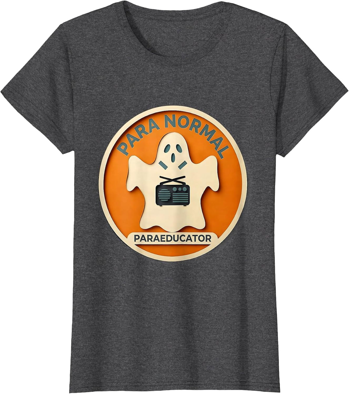 Women's Para Normal Paraeducator Paper Cutout Ghost Halloween T-Shirt - Dark Heather Grey