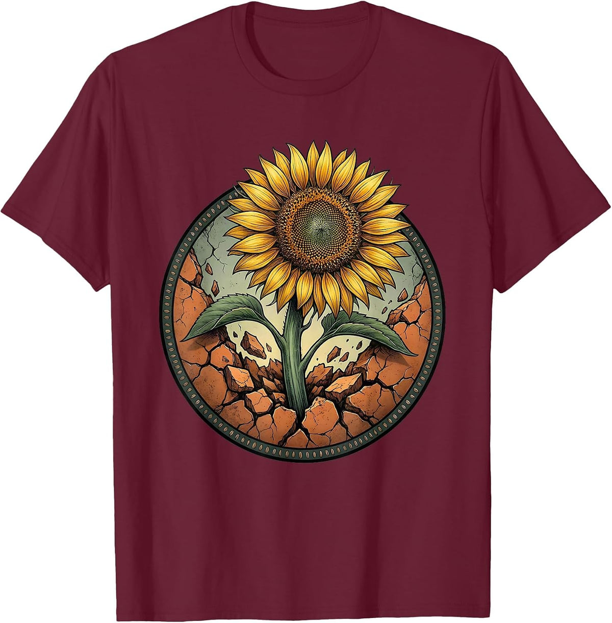 Autism Awareness Sunflower Through Cracked Concrete T-Shirt - Burgundy