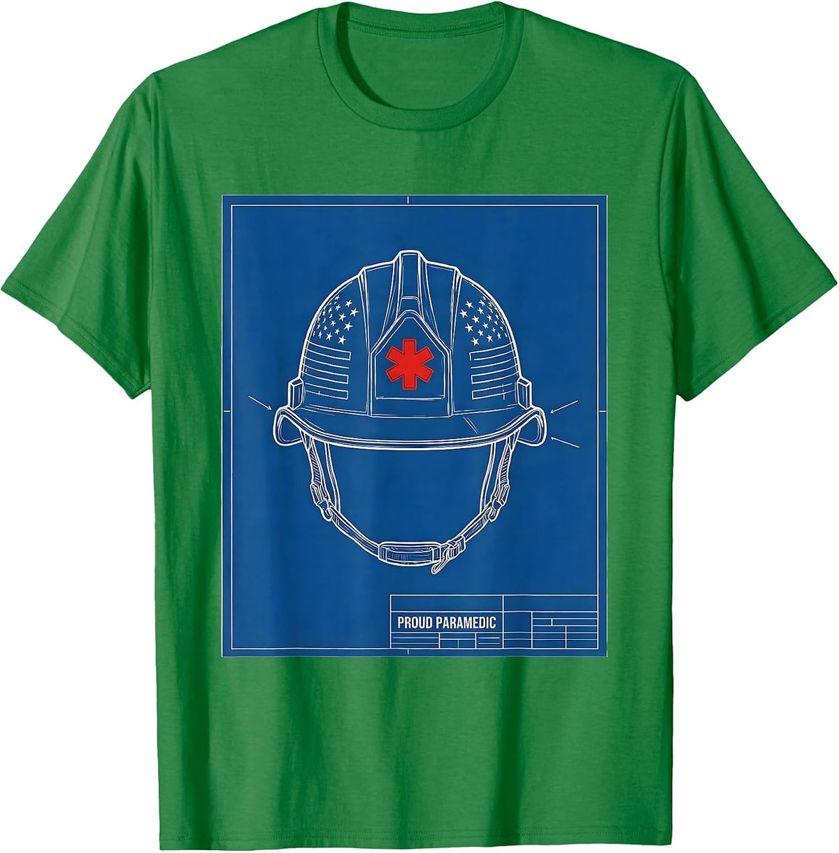 Men's Proud Paramedic Technical Blueprint Patriotic Paramedic Gift T-Shirt - Kelly Green