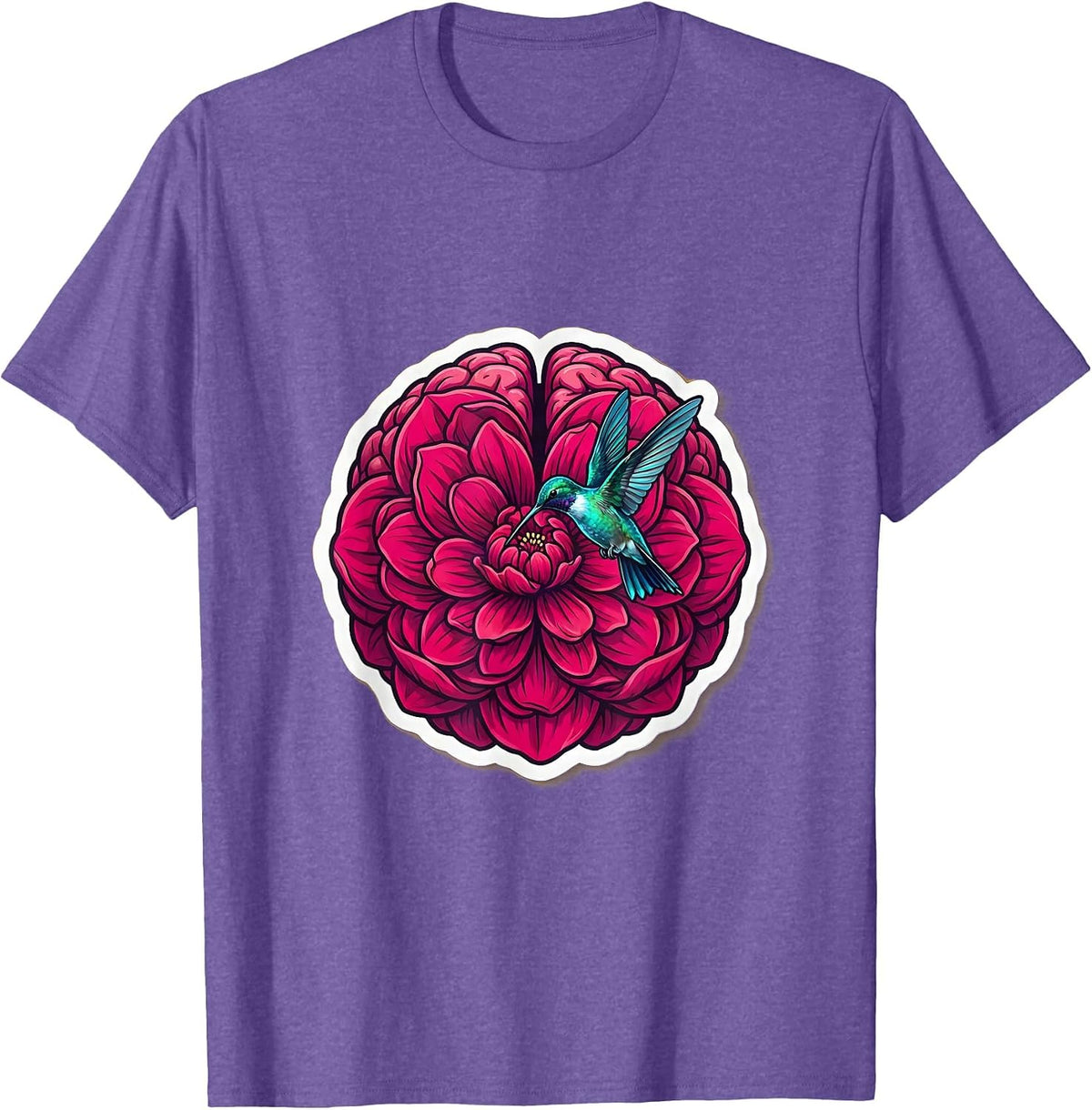 Men's Hummingbird Brain Flower Neurodivergent Art T-Shirt - Purple Heather