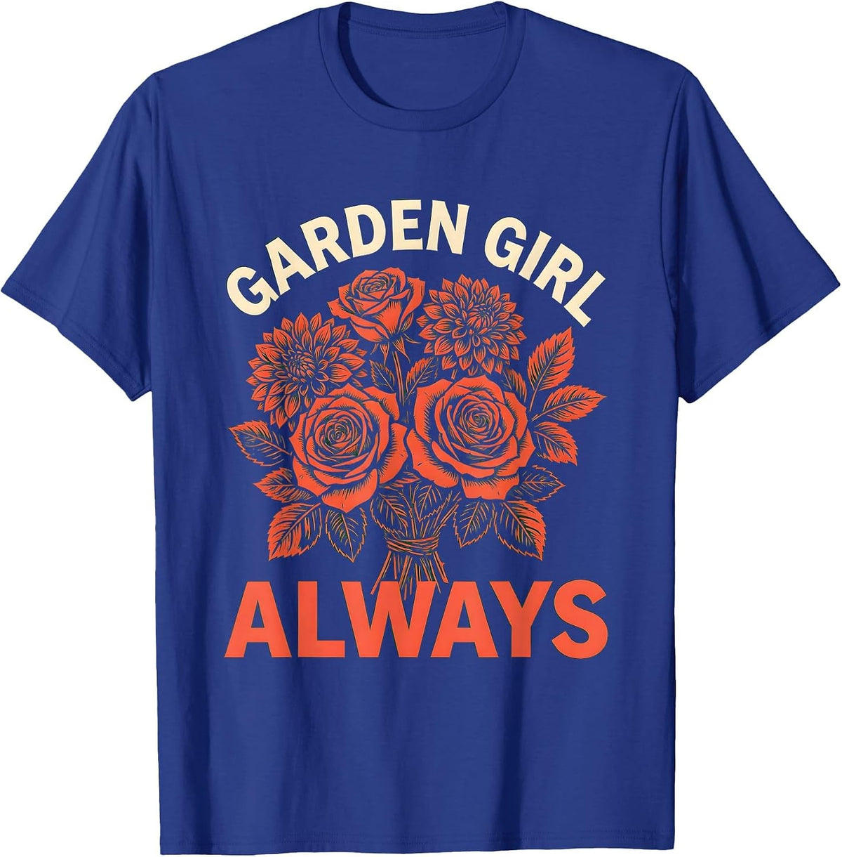 Men's Garden Girl Always Floral Fashion Design T-Shirt - Royal Blue