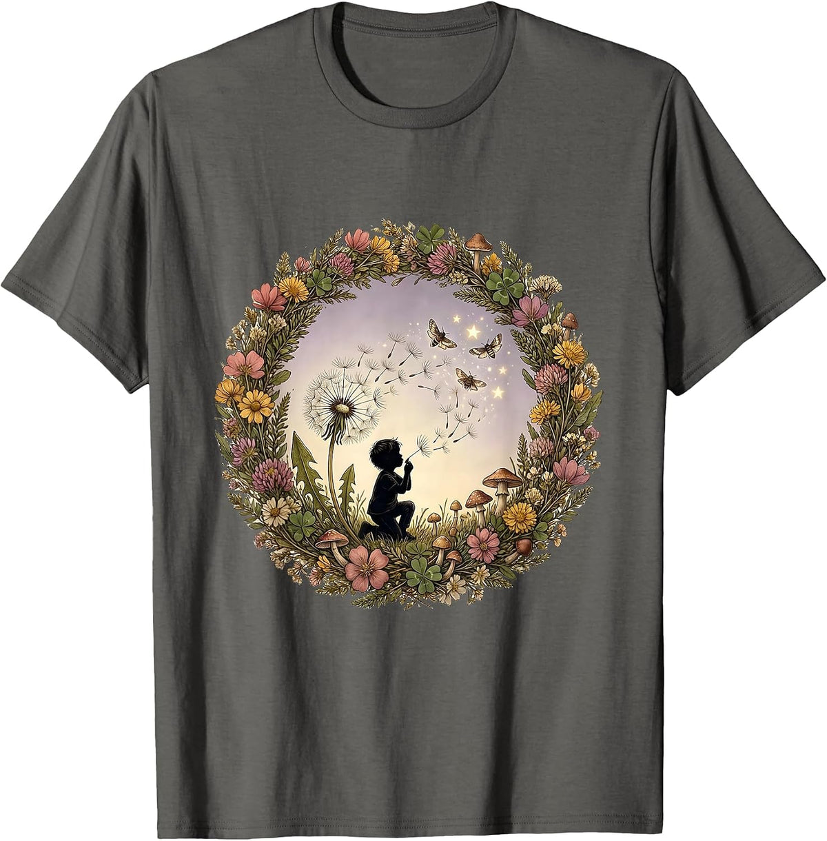 Men's Autism Awareness Child Dandelion Rainbow Graphic T-Shirt - Asphalt Grey